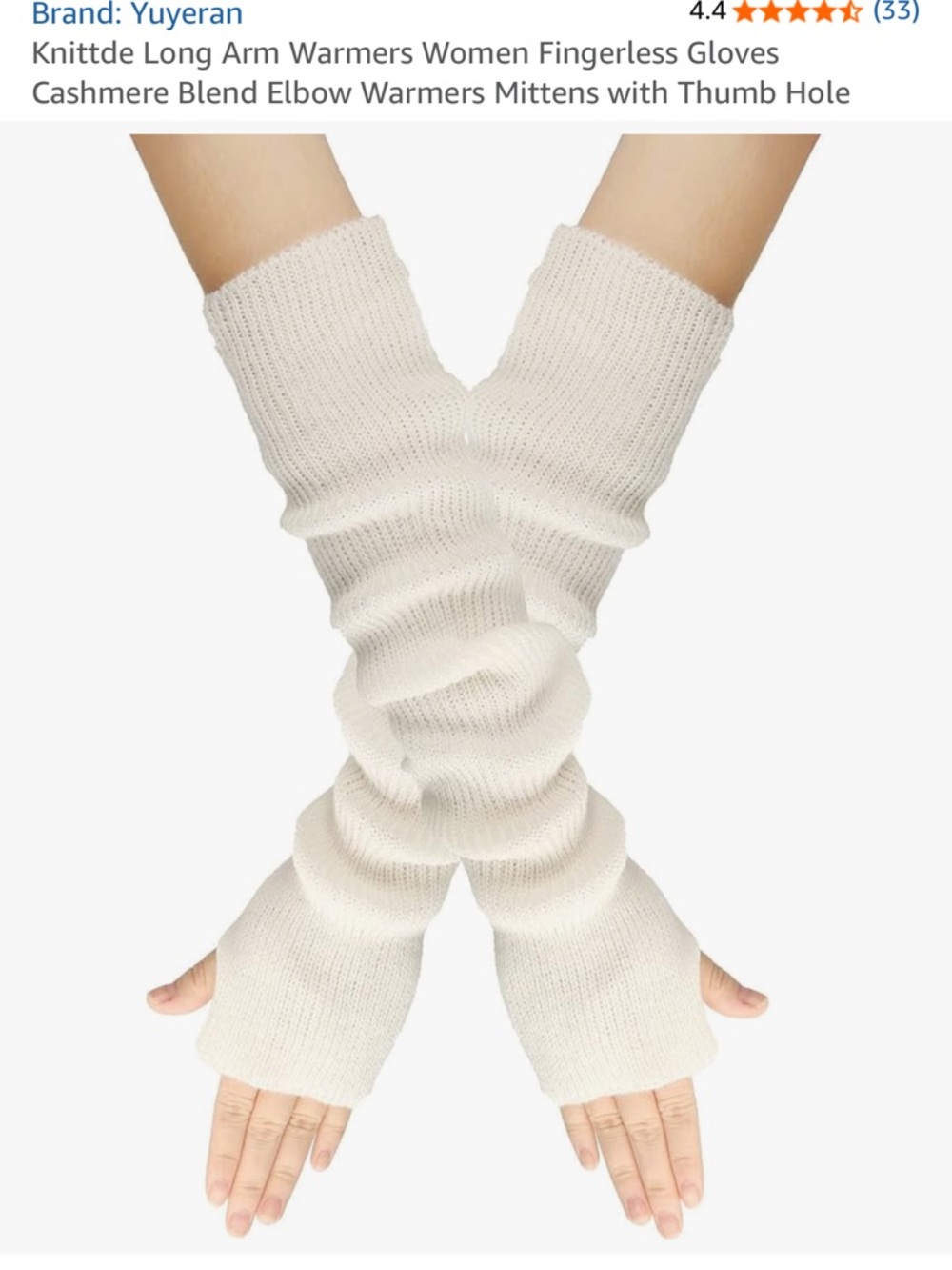 Women's Cream Fingerless Cashmere-Blend Arm Warmers